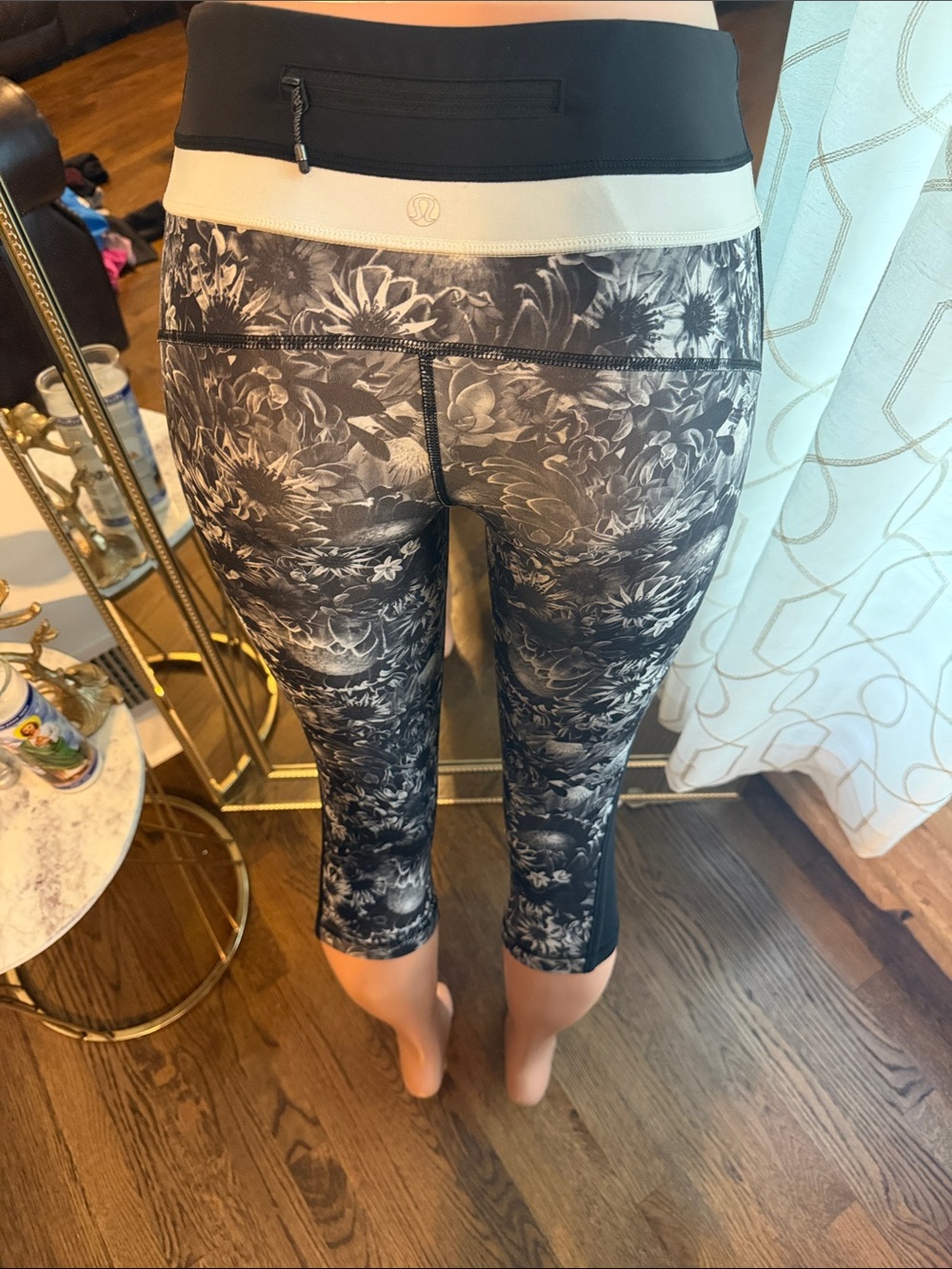 lululemon athletica Black & White Floral Cropped Leggings